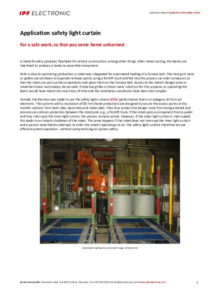 Application safety light curtain