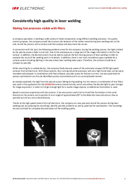 Consistently high quality in laser welding