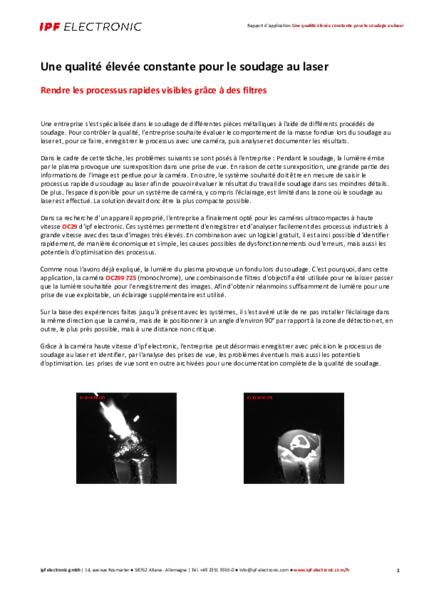Une qualité élevée constante pour le soudage au laser