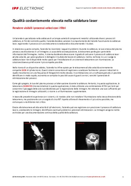 Qualità costantemente elevata nella saldatura laser
