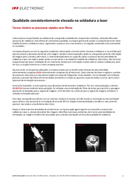 Qualidade consistentemente elevada na soldadura a laser