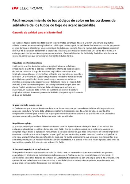 Fácil reconocimiento de los códigos de color en los cordones de soldadura de los tubos de fleje de acero inoxidable