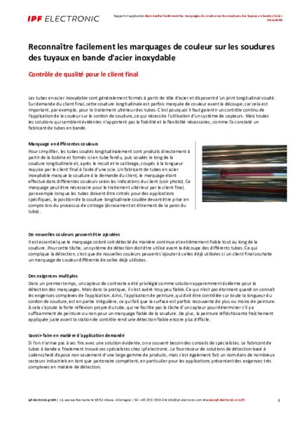 Reconnaître facilement les marquages de couleur sur les soudures des tuyaux en bande d'acier inoxydable