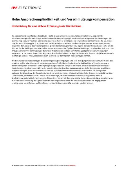 Hohe Ansprechempfindlichkeit und Verschmutzungskompensation