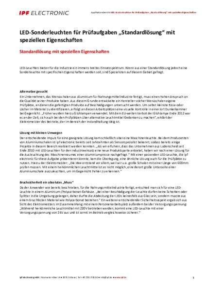 LED-Sonderleuchten für Prüfaufgaben „Standardlösung“ mit speziellen Eigenschaften