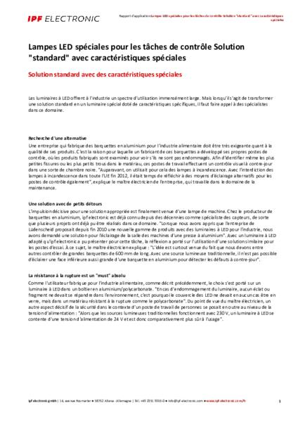 Lampes LED spéciales pour les tâches de contrôle Solution "standard" avec caractéristiques spéciales