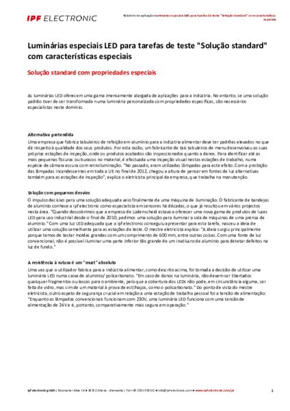 Luminárias especiais LED para tarefas de teste "Solução standard" com características especiais