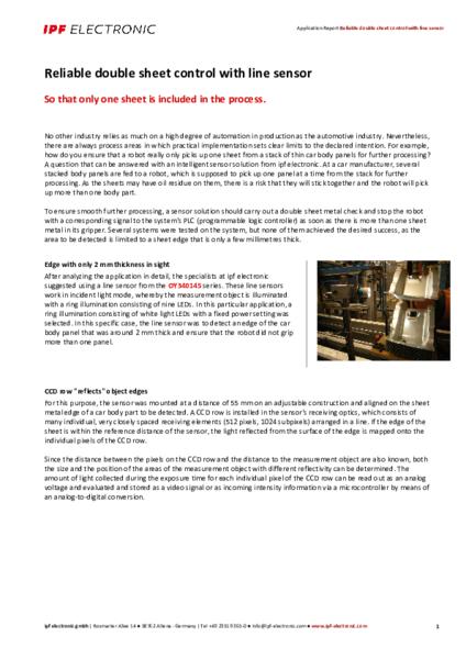 Reliable double sheet control with line sensor