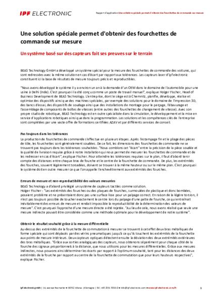 Une solution spéciale permet d'obtenir des fourchettes de commande sur mesure
