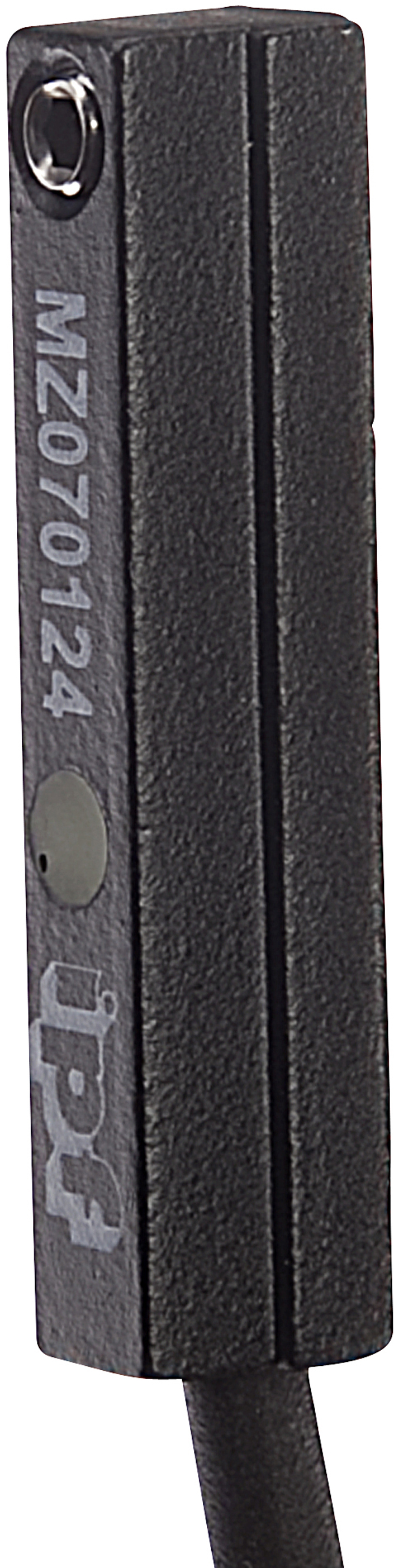 Sensor Magnetisch, Zylinder, 6,2mm T-Nut, 6,3x30x6,2mm, 10-30V DC, 1x PNP NO, M12-Kabelstecker 4polig 0,3m PUR (Polyurethan), IP67, Zinkdruckguss, LED, 2,5mT, Einbau seitlich, Kurzer Überfahrweg, Lage der Sensorfläche Gerätemitte
