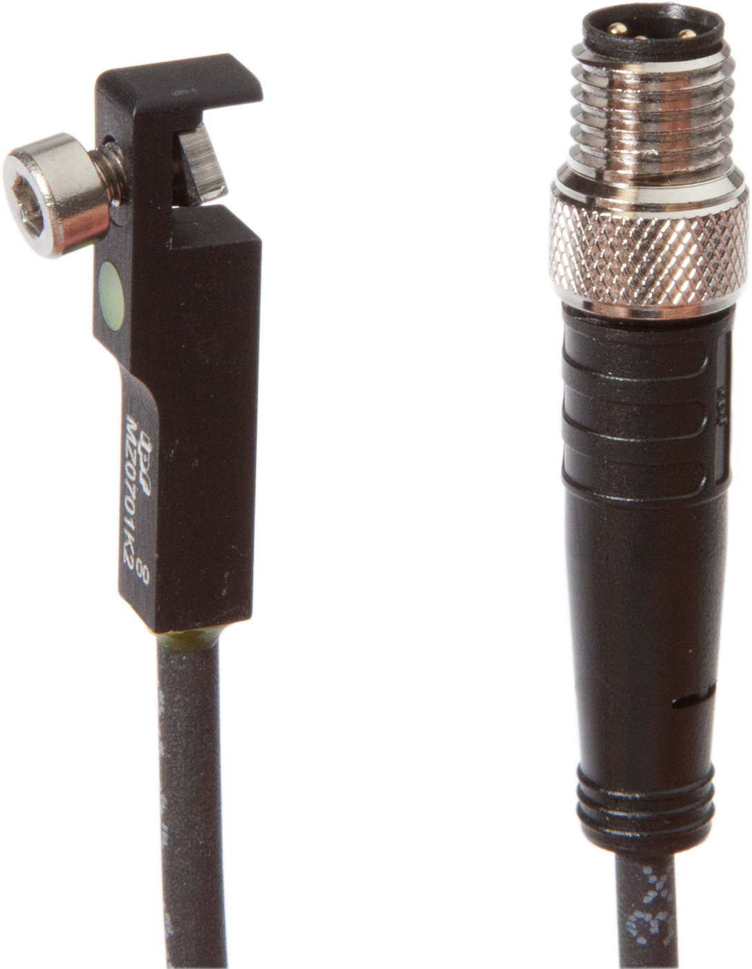 Sensor Magnetisch, Zylinder, 6,2mm T-Nut, 6,5x27x5mm, 10-30V DC, 1x PNP NO, M8-Kabelstecker 3polig 1m PUR (Polyurethan), IP67, Aluminium, LED, 2,8mT, Einbau von oben, Lage der Sensorfläche Gerätemitte