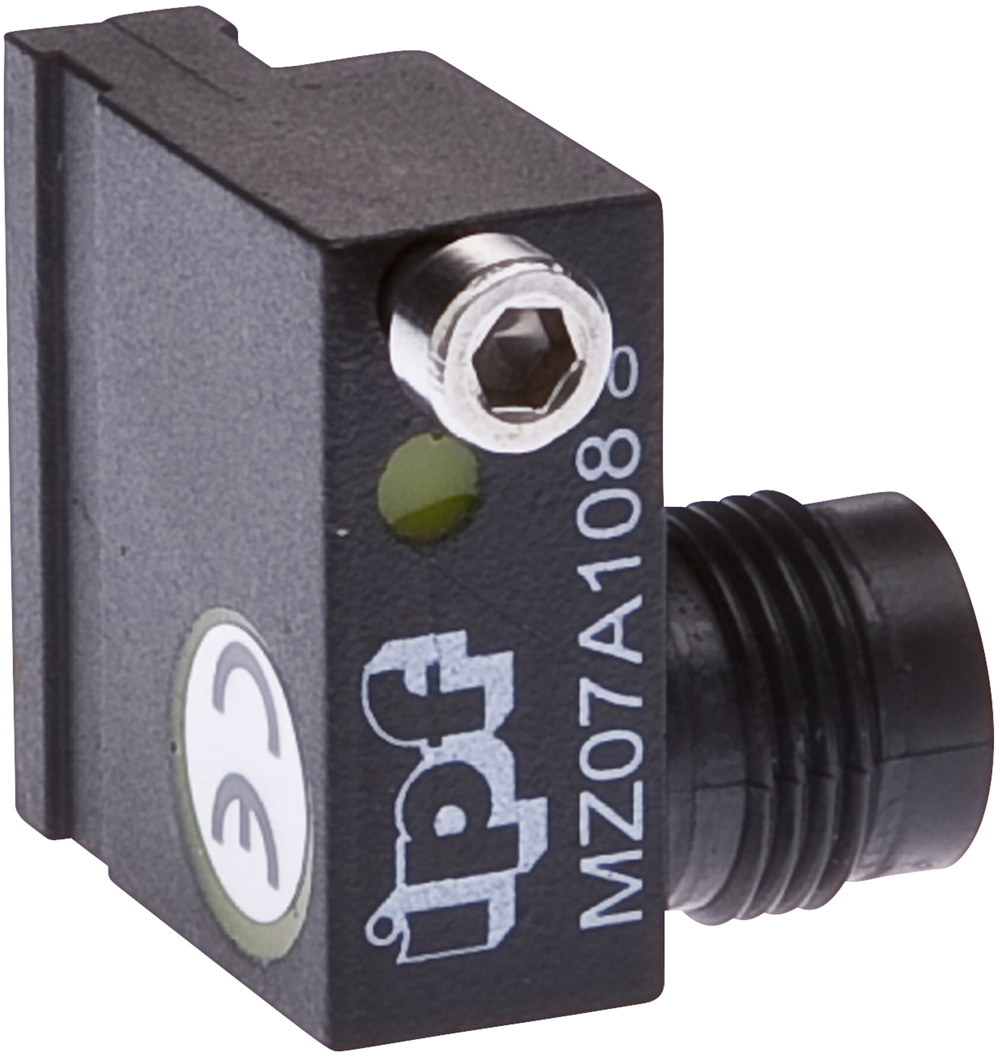 Sensor Magnetisch, Zylinder, 6,2mm T-Nut, 22x23x10mm, 10-30V DC, 1x PNP NO, M12-Steckverbinder 4polig, IP67, Zinkdruckguss, LED, 2,8mT, Einbau seitlich, Lage der Sensorfläche Geräterandbereich
