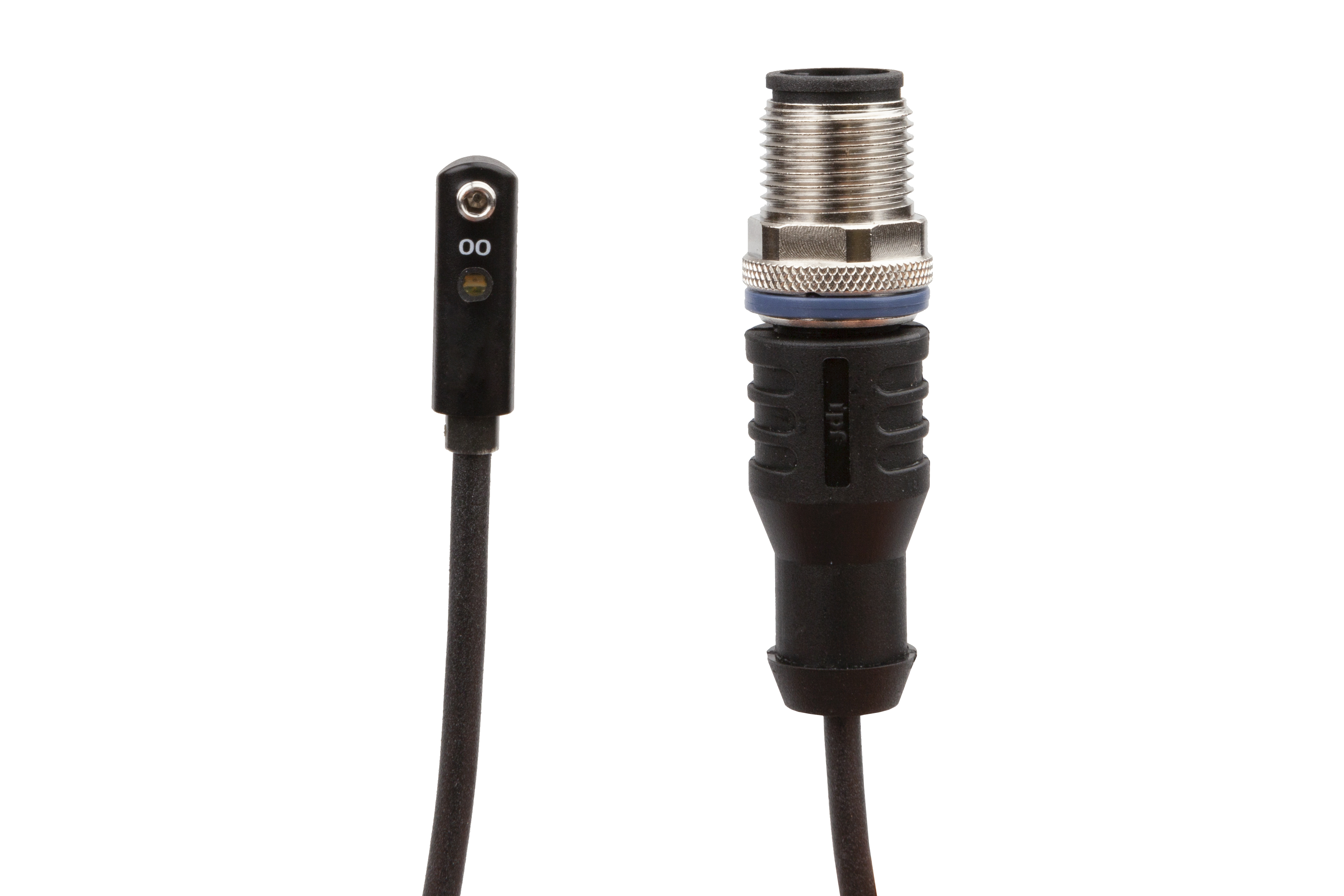 Sensor Magnetisch, Zylinder, 6,2mm T-Nut, 4,3x19x6,2mm, 10-30V DC, 1x PNP NO, M12-Kabelstecker 3polig 1m PUR (Polyurethan), IP67, Zinkdruckguss, LED, 2,8mT, Einbau von oben, Lage der Sensorfläche Gerätemitte