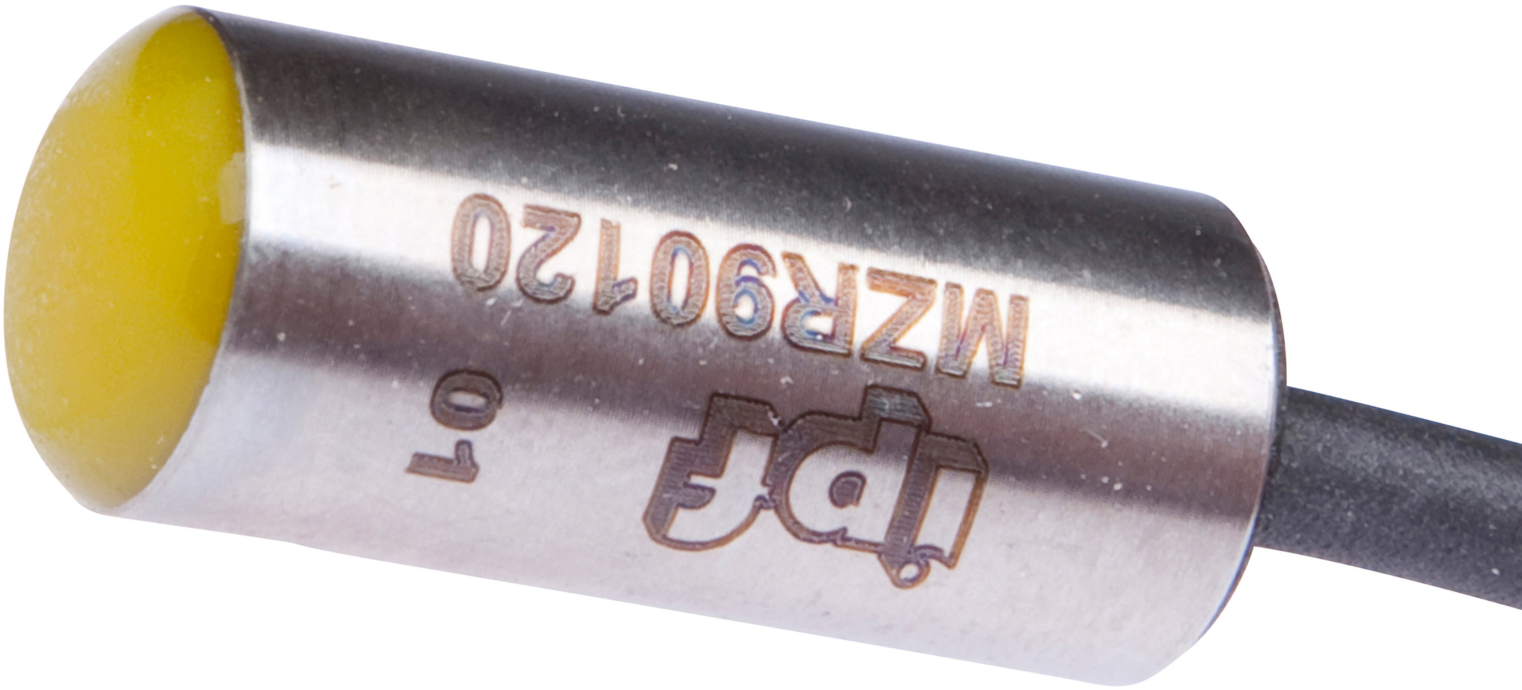 Sensor Magnetisch, Zylinder, 9mm Rund, Ø9mm 22lang, 10-30V DC, 1x PNP NO, M12-Kabelstecker 4polig 0,35m PUR (Polyurethan), IP67, VA, LED, 2,8mT, Lage der Sensorfläche Gerätemitte