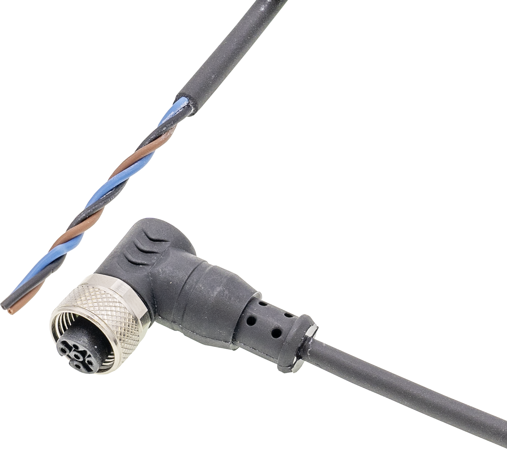 Anschlussleitung, 5m, M12 Dose 3polig abgewinkelt, freies Leitungsende, 3x0,25mm², PUR/PVC, Ø3,9mm, 250V, -25-70°C, IP67