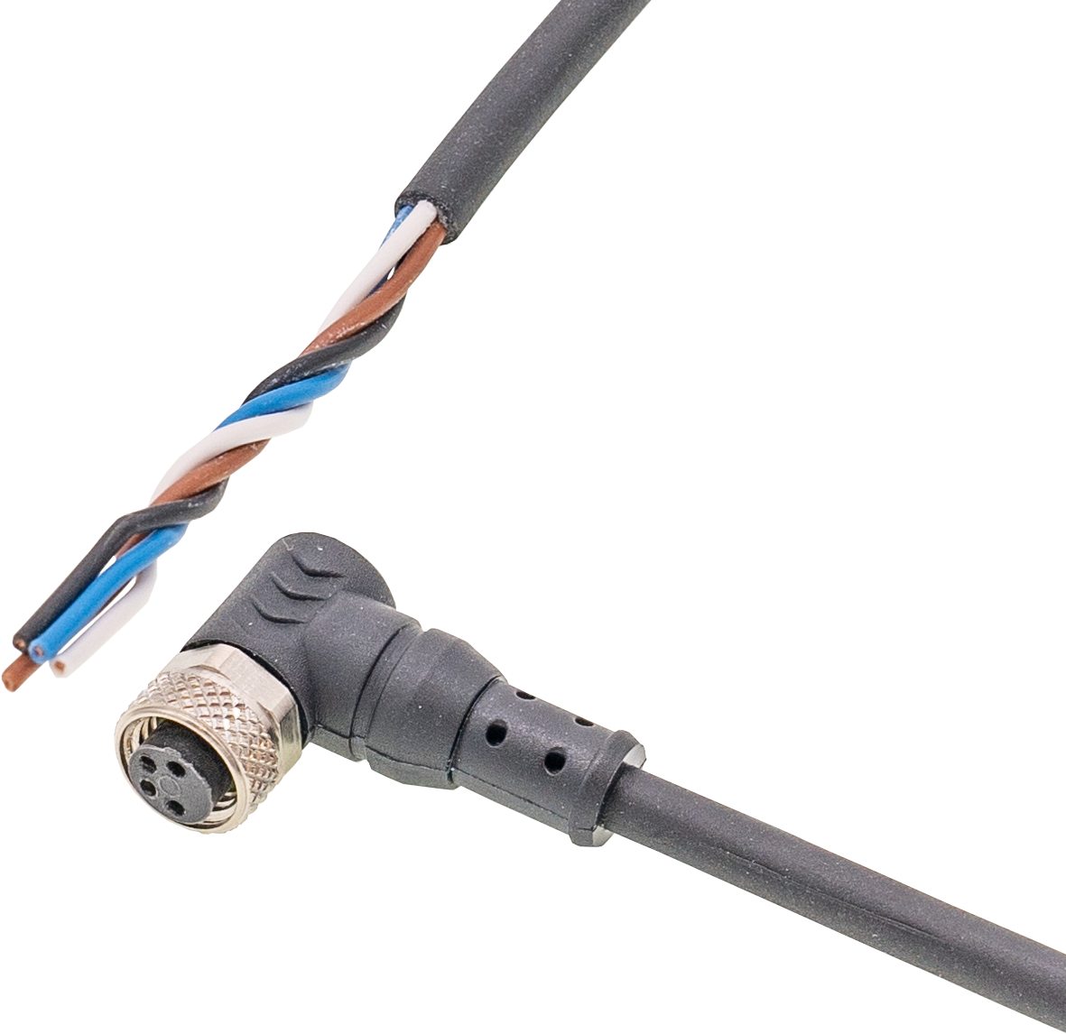 Anschlussleitung, 5m, M8 Dose 4polig abgewinkelt, freies Leitungsende, 4x0,25mm², PUR/PVC, Ø4,2mm, 60V, -25-70°C, IP67