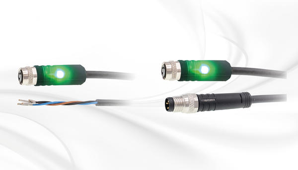 带 LED 指示灯的 3 针 M8 直电缆插座